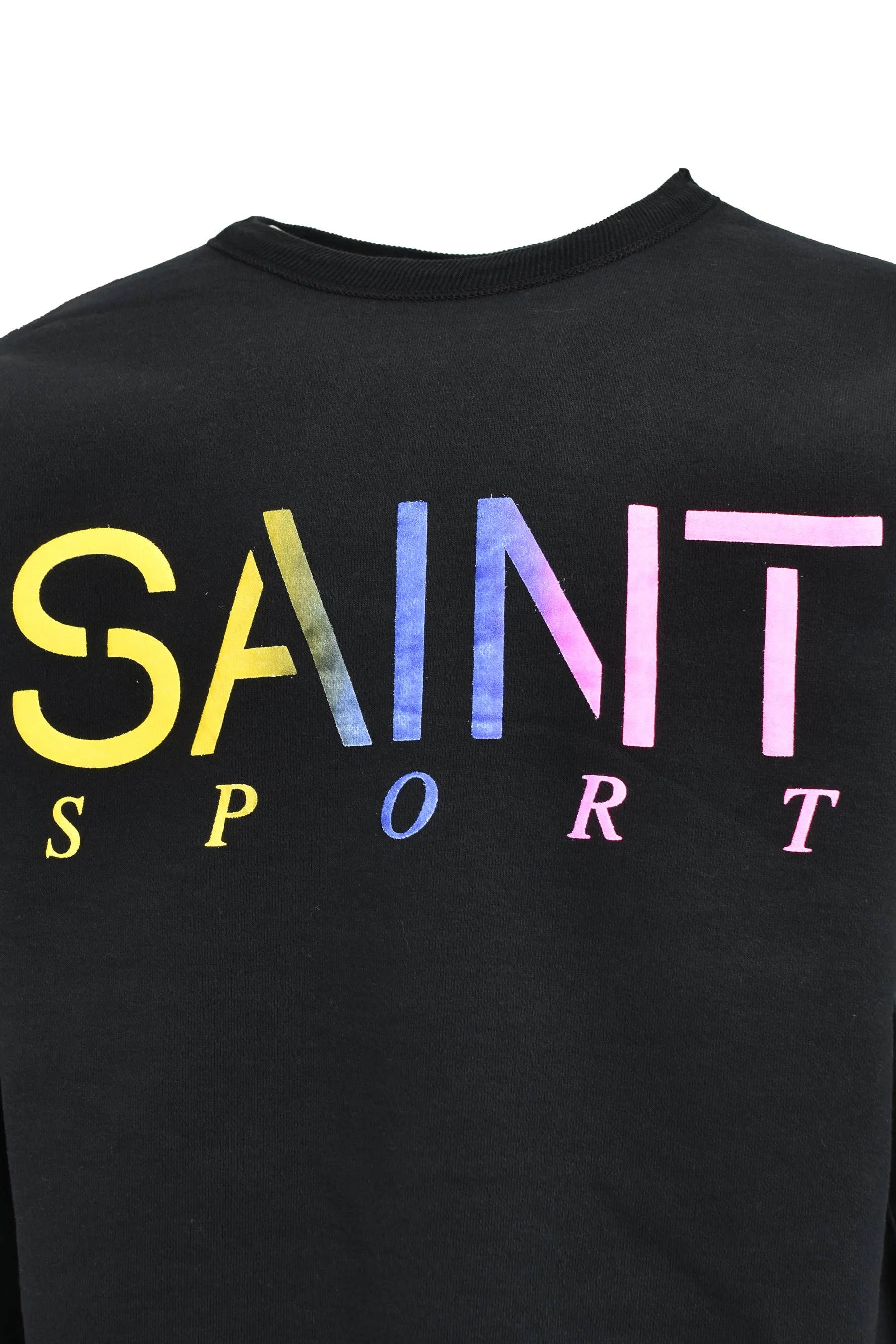 SAINT Mxxxxxx CRW NECK SWET/SAINT SPORT/BLK Colorful Gradient SAINT Round Neck Sweatshirt Black S-XL Original 420g David's Cloth Light Fleece Genuine Plate Main Mark Washing Mark and Other Accessories Complete and Correct Correct Level of Printing Technology Natural Gradient Transition Original Loose Fit Comfortable and Easy to Wear